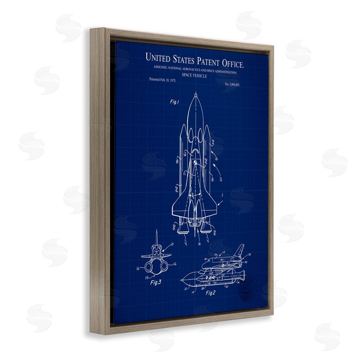 Space Vehicle Blueprint Brown Floating Frame Canvas Wall Art, Home Decor by Karl Hronek