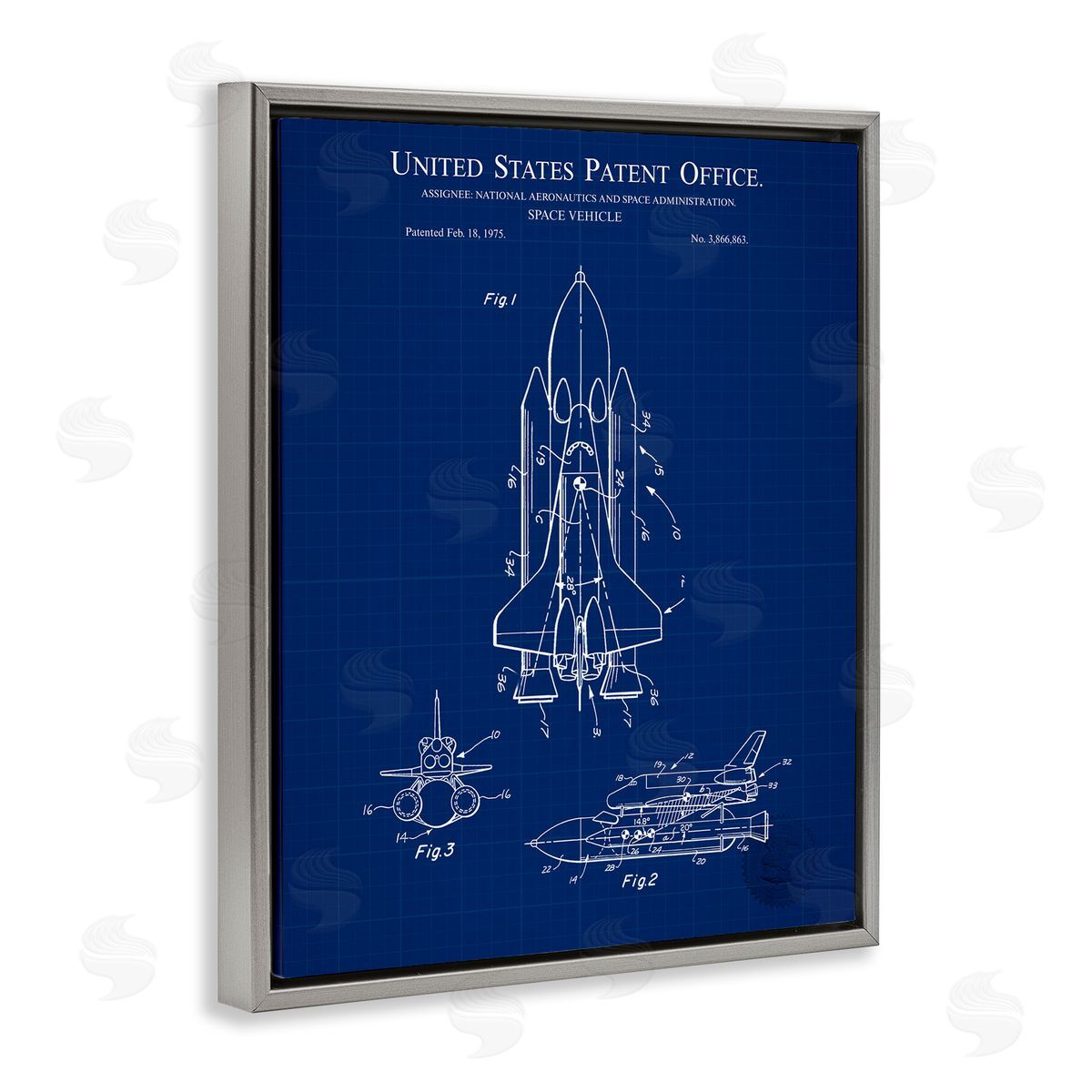 Space Vehicle Blueprint Grey Floating Frame Canvas Wall Art, Home Decor by Karl Hronek