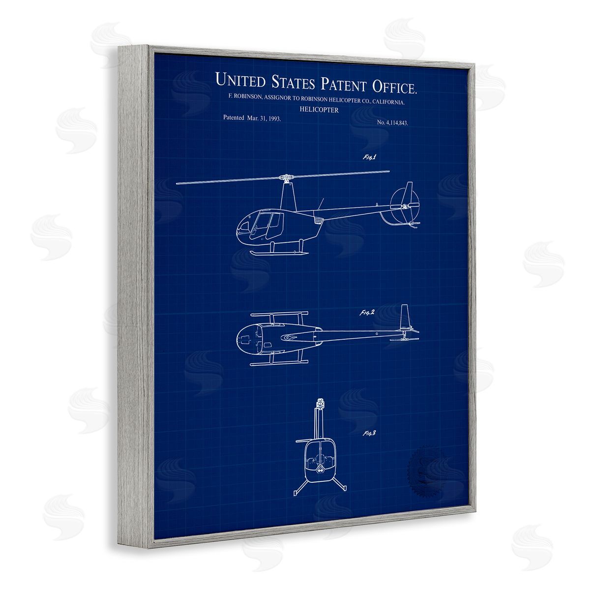 Detailed Helicopter Blueprint Grey Frame Print Wall Art, Home Decor by Karl Hronek