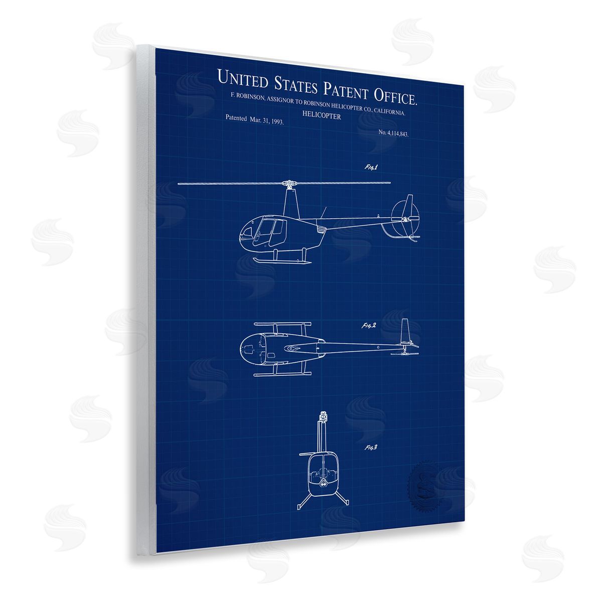 Detailed Helicopter Blueprint Wood Plaque Wall Art, Home Decor by Karl Hronek