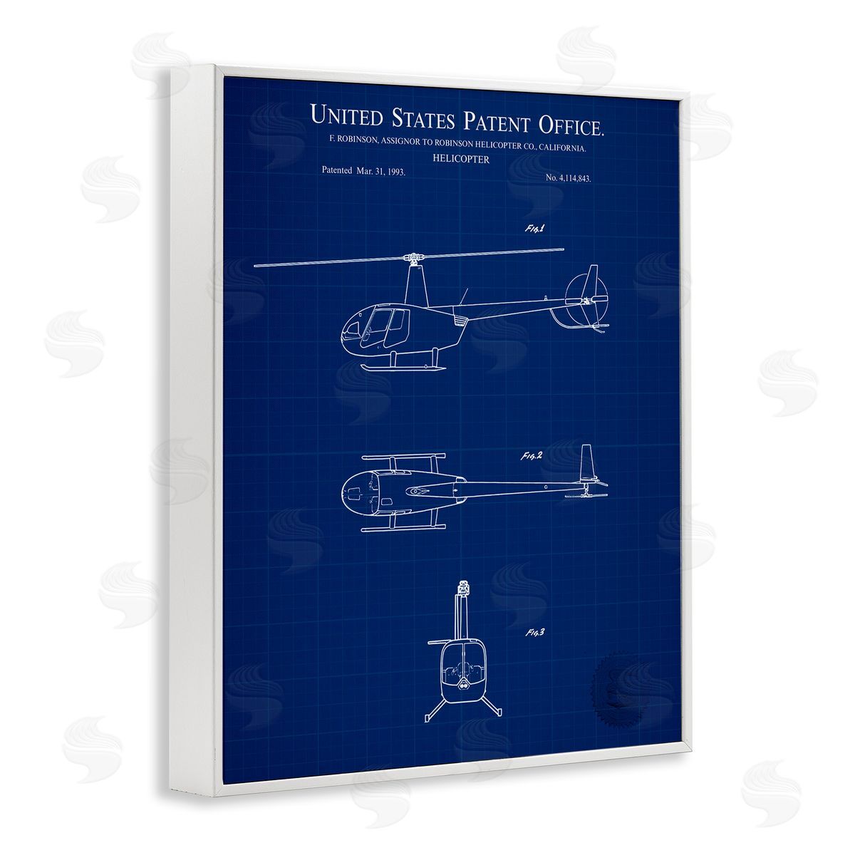Detailed Helicopter Blueprint White Frame Print Wall Art, Home Decor by Karl Hronek