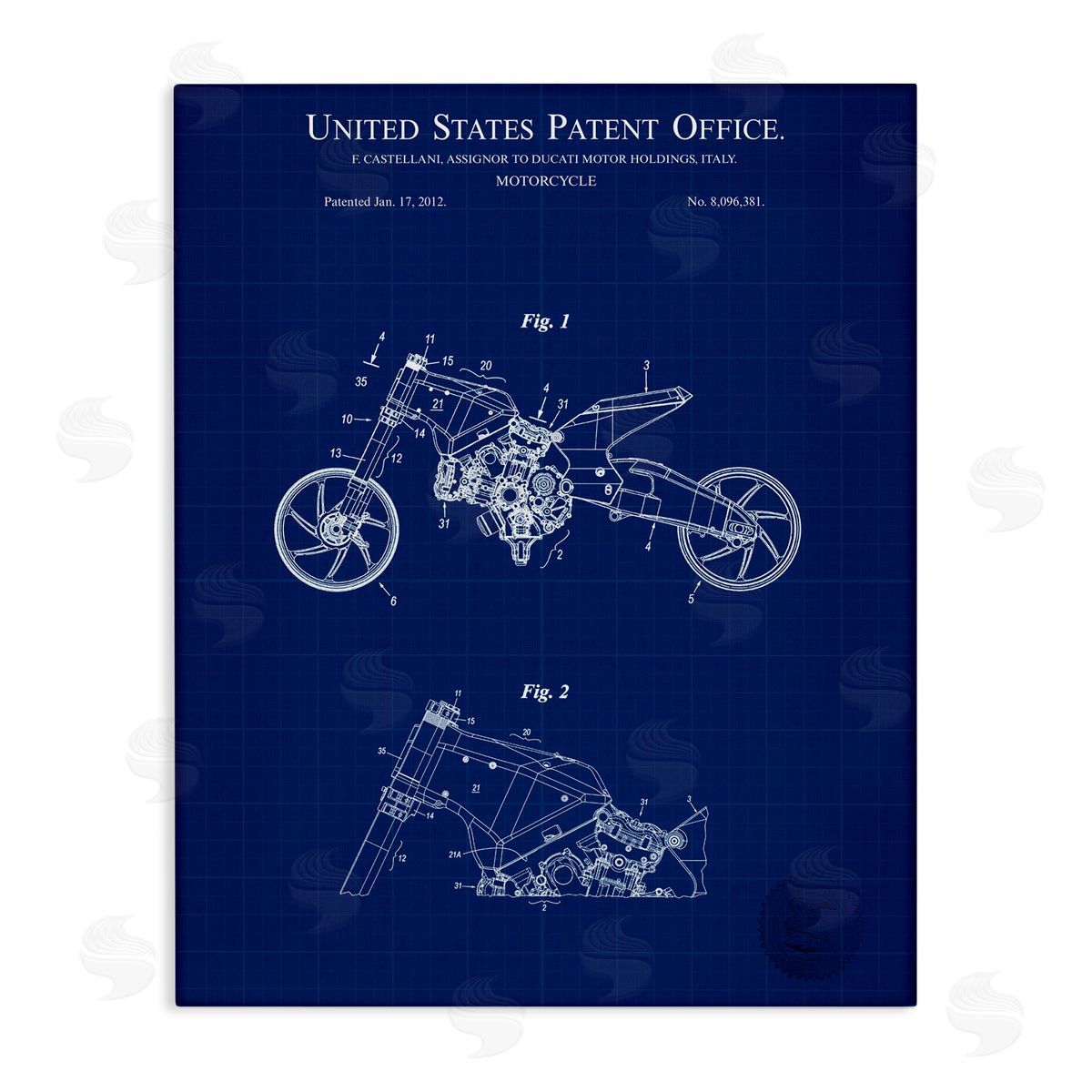 Motorcycle Patent Blueprint Canvas Wall Art, Home Decor by Karl Hronek
