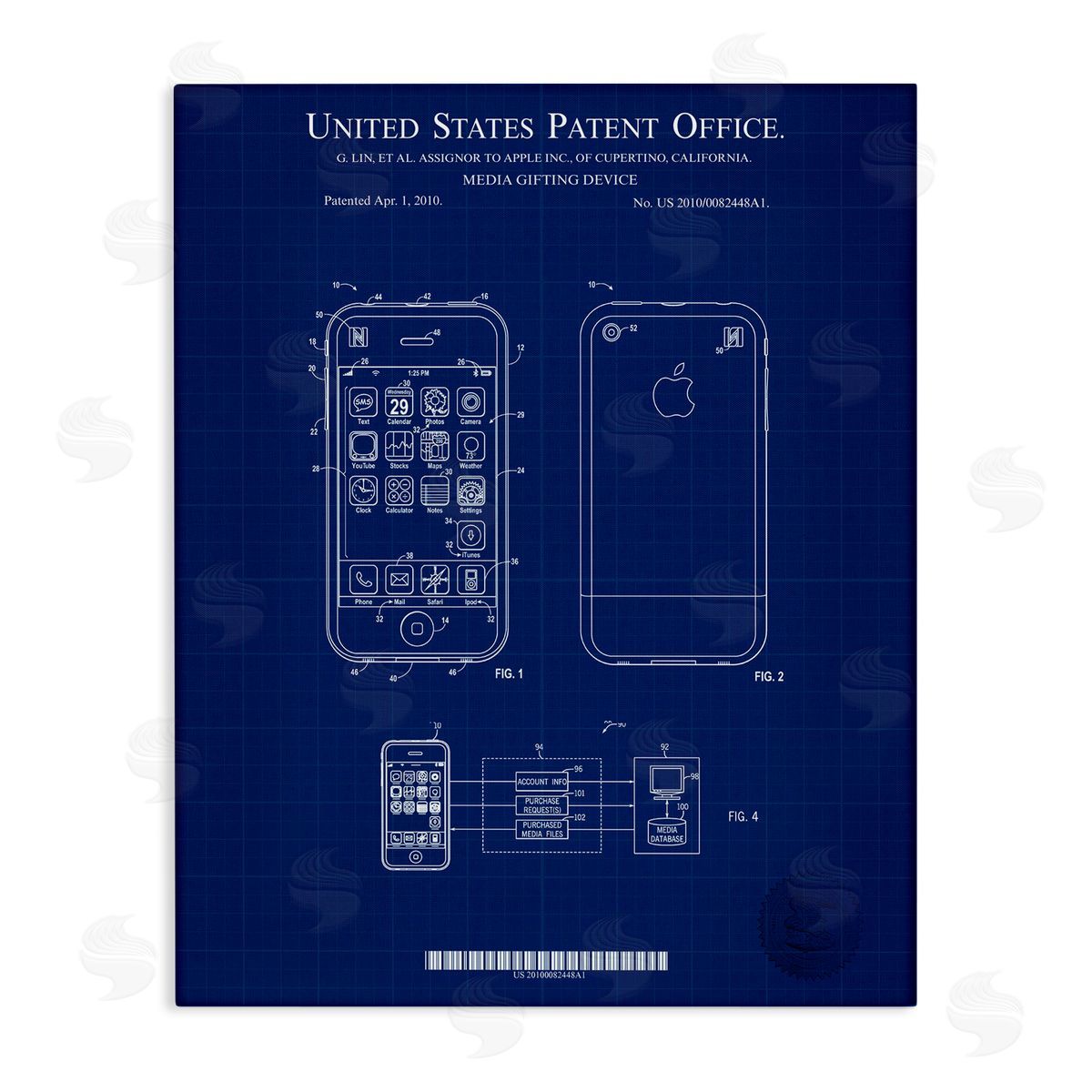 Cell Phone Blueprint Canvas Wall Art, Home Decor by Karl Hronek