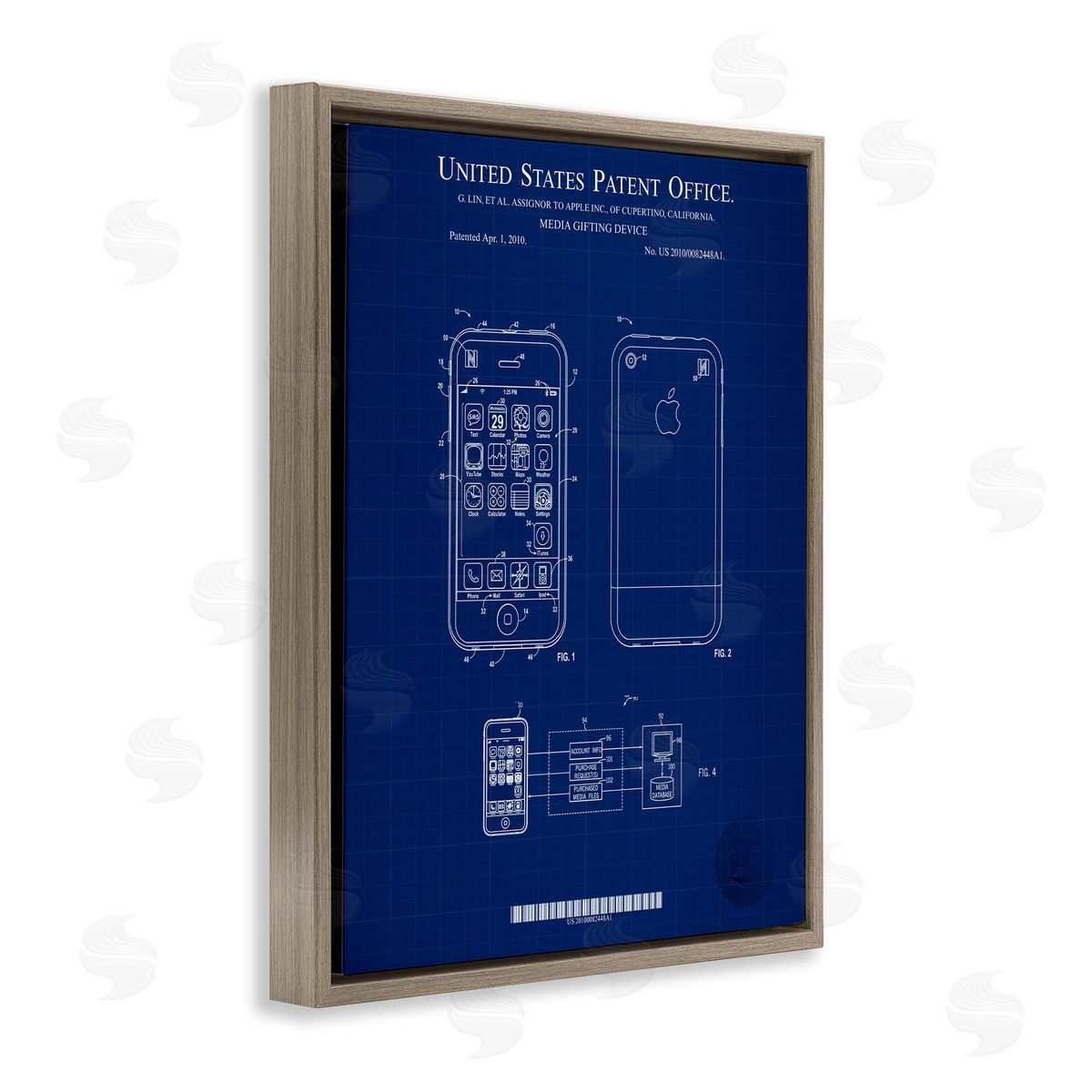 Cell Phone Blueprint Brown Floating Frame Canvas Wall Art, Home Decor by Karl Hronek