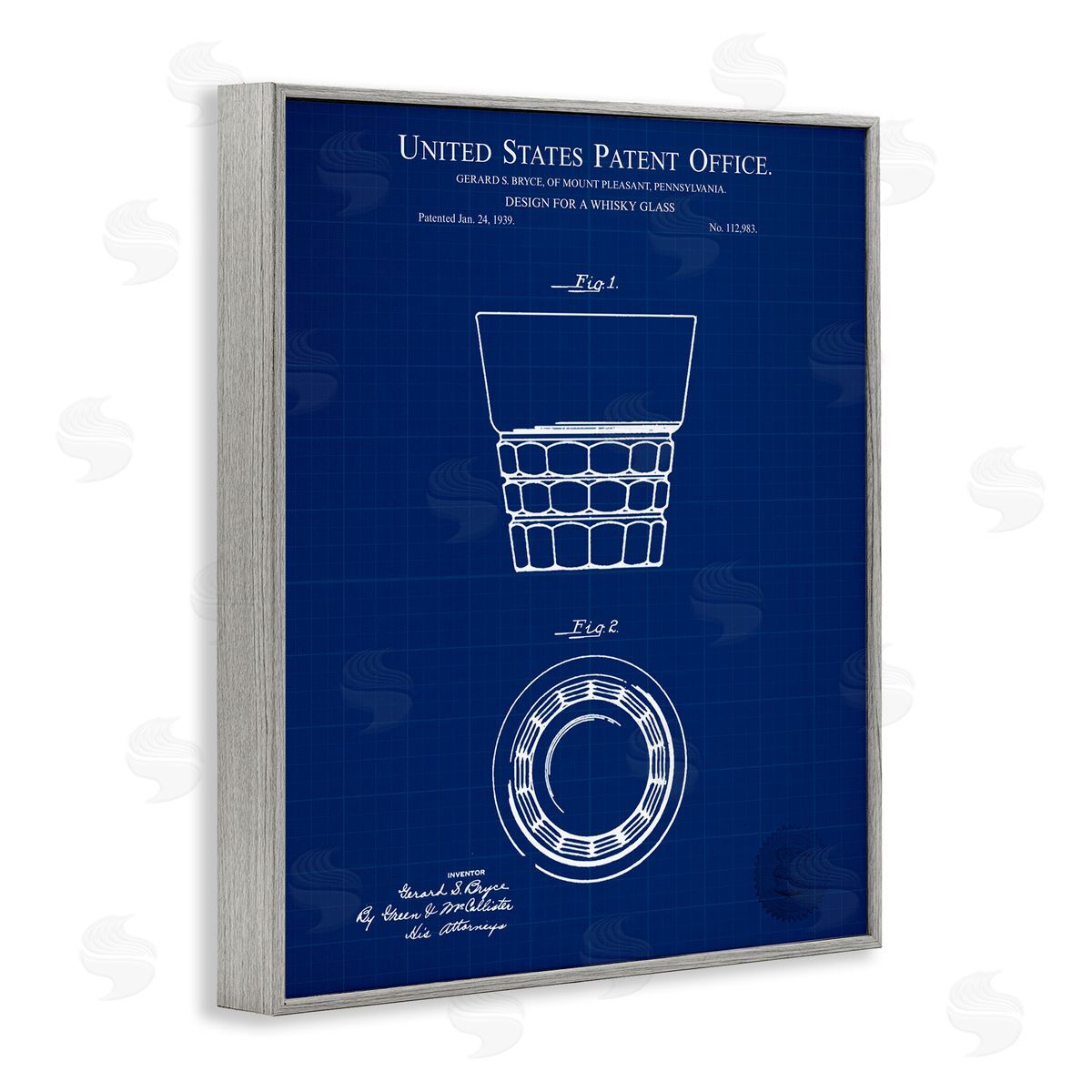 Whisky Glass Blueprint Grey Frame Print Wall Art, Home Decor by Karl Hronek