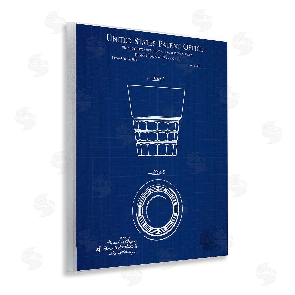 Whisky Glass Blueprint Wood Plaque Wall Art, Home Decor by Karl Hronek