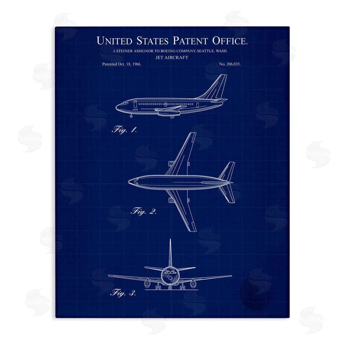 Jet Aircraft Blueprint Canvas Wall Art, Home Decor by Karl Hronek