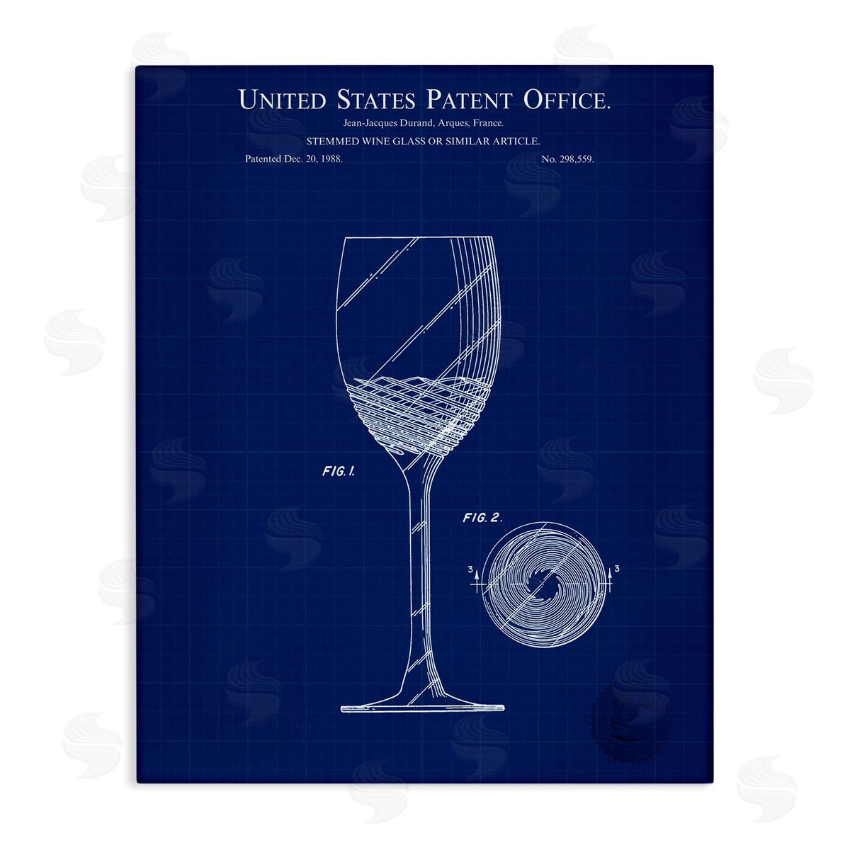 Wine Glass Blueprint Canvas Wall Art, Home Decor by Karl Hronek