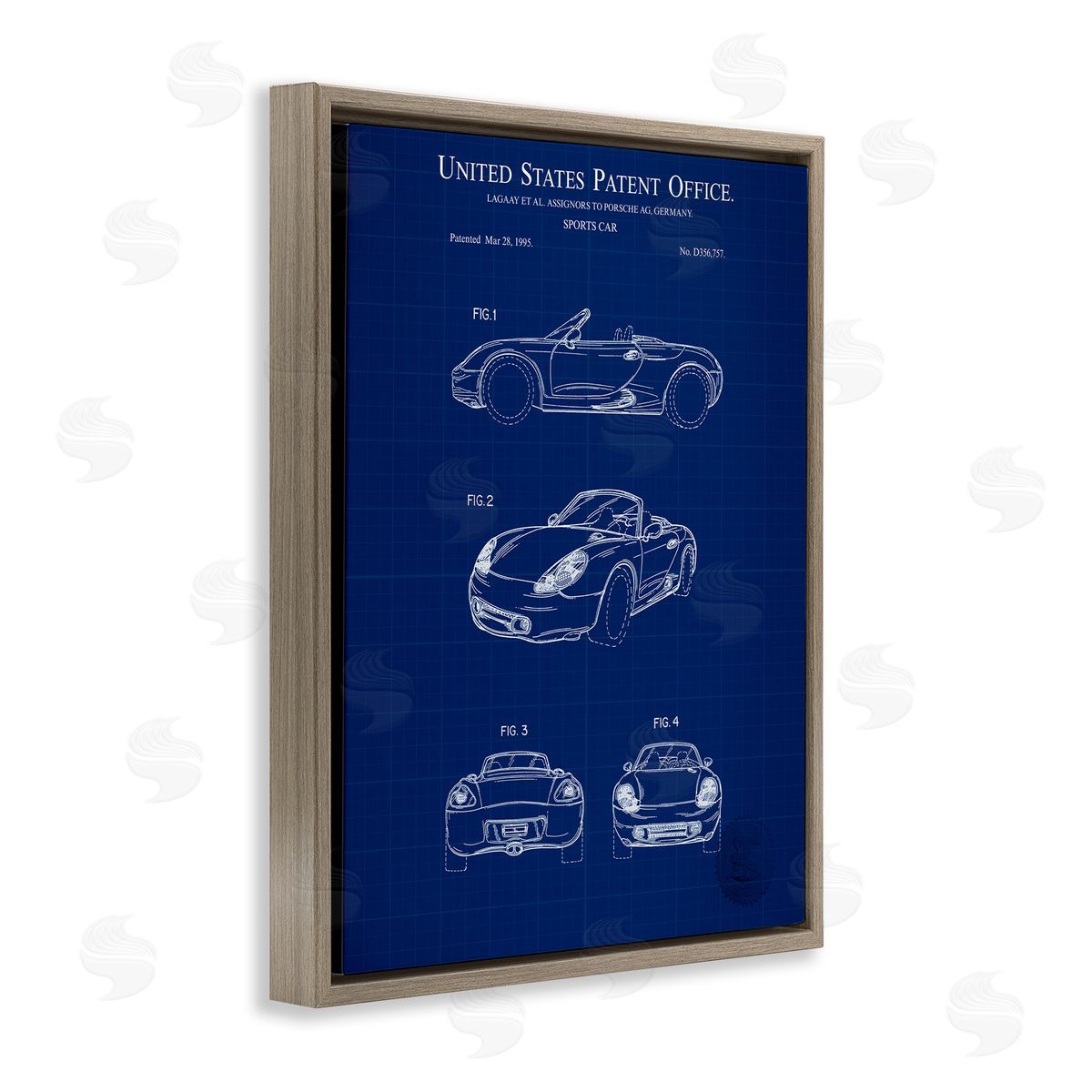 Sports Car Blueprint Brown Floating Frame Canvas Wall Art, Home Decor by Karl Hronek