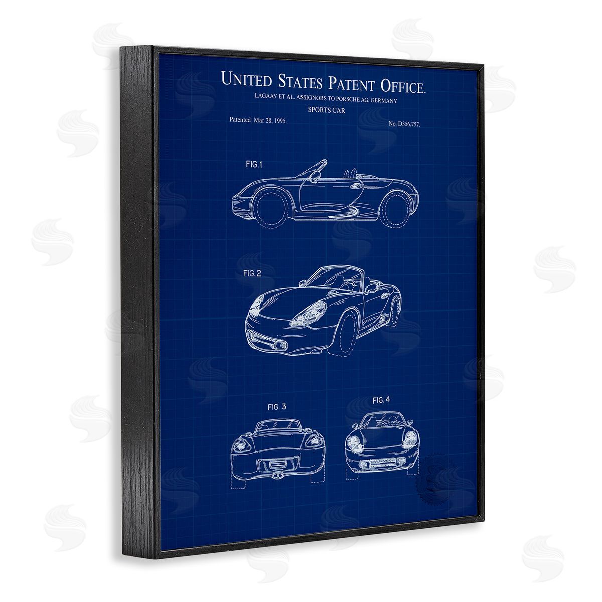 Sports Car Blueprint Black Frame Print Wall Art, Home Decor by Karl Hronek