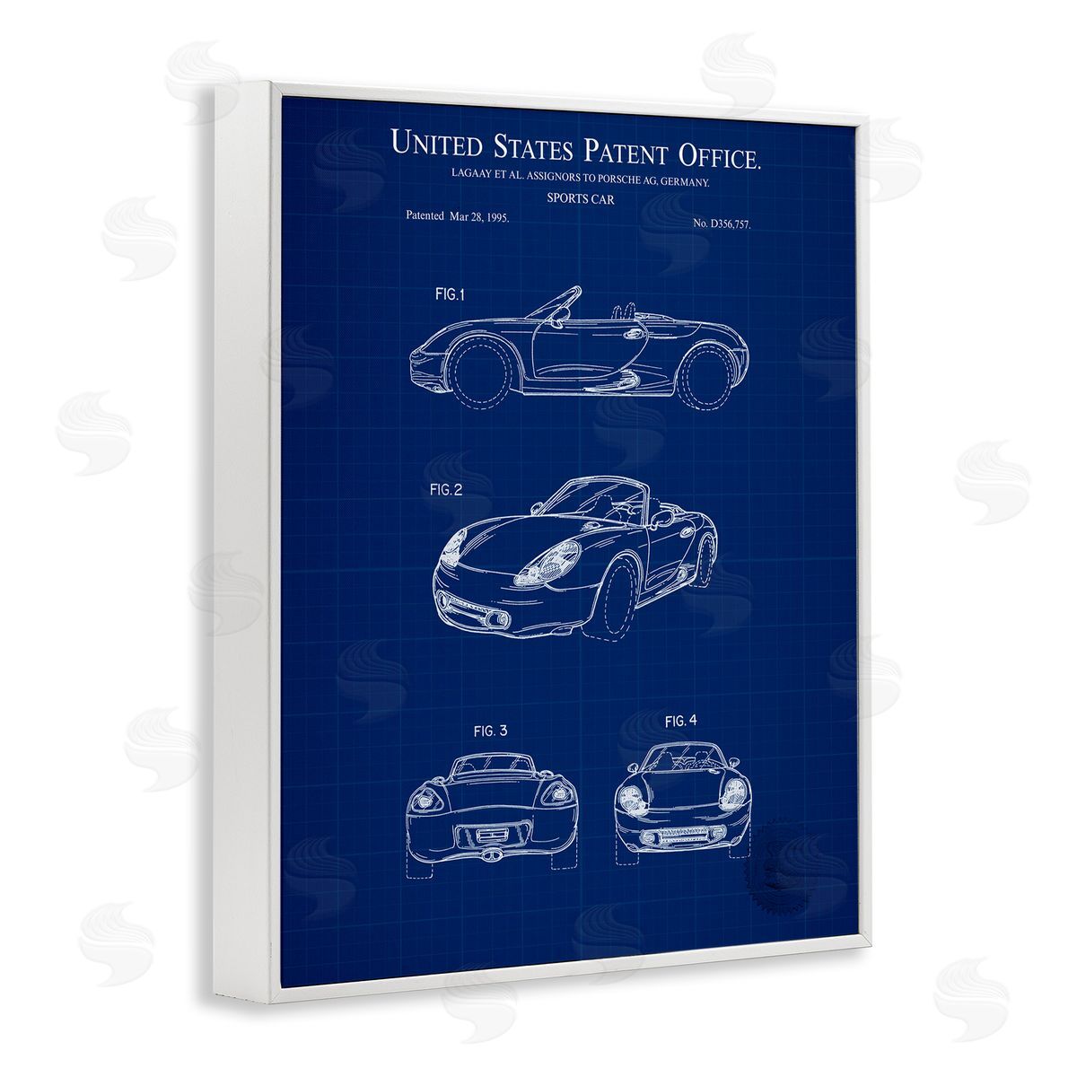 Sports Car Blueprint White Frame Print Wall Art, Home Decor by Karl Hronek