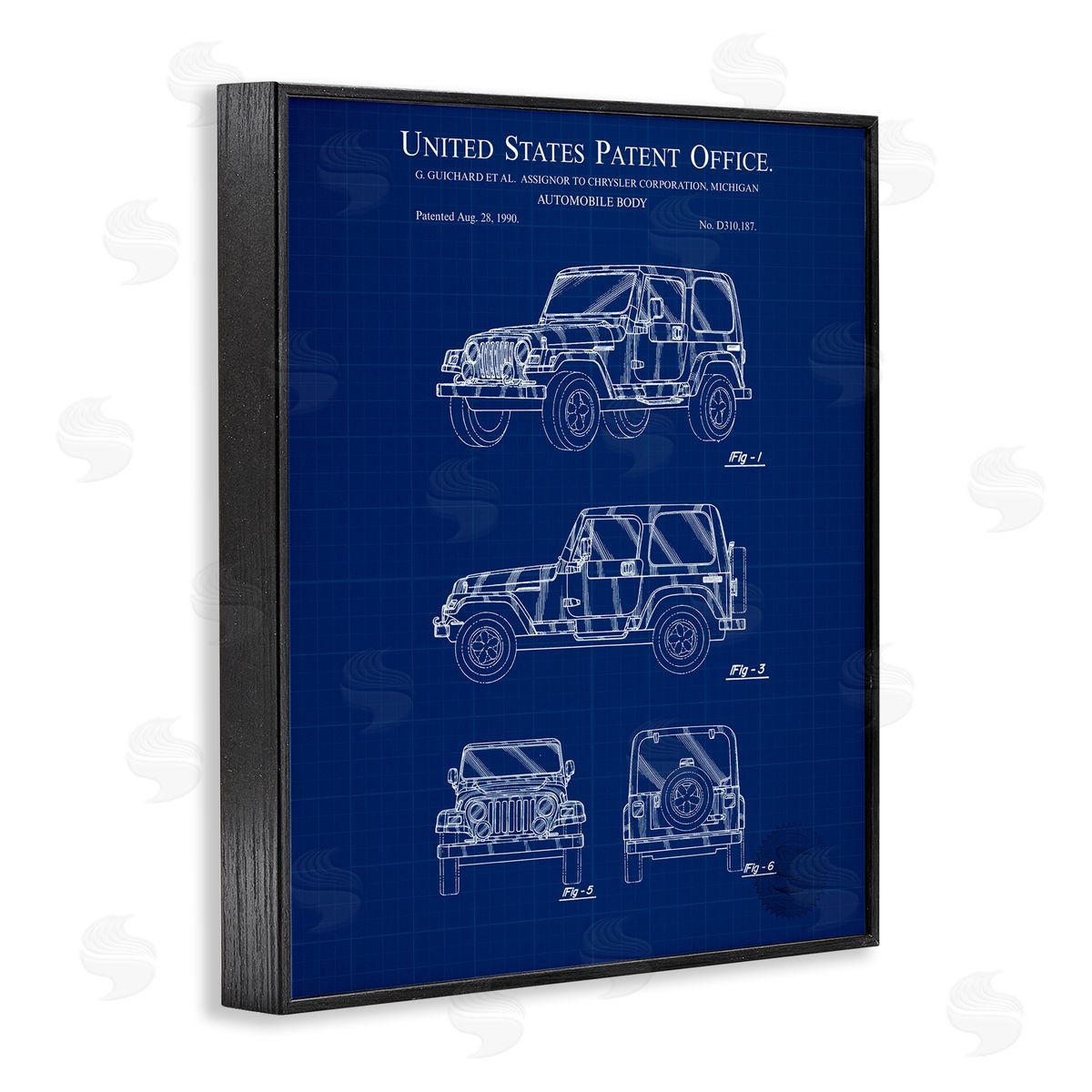 Automobile Body Blueprint Black Frame Print Wall Art, Home Decor by Karl Hronek