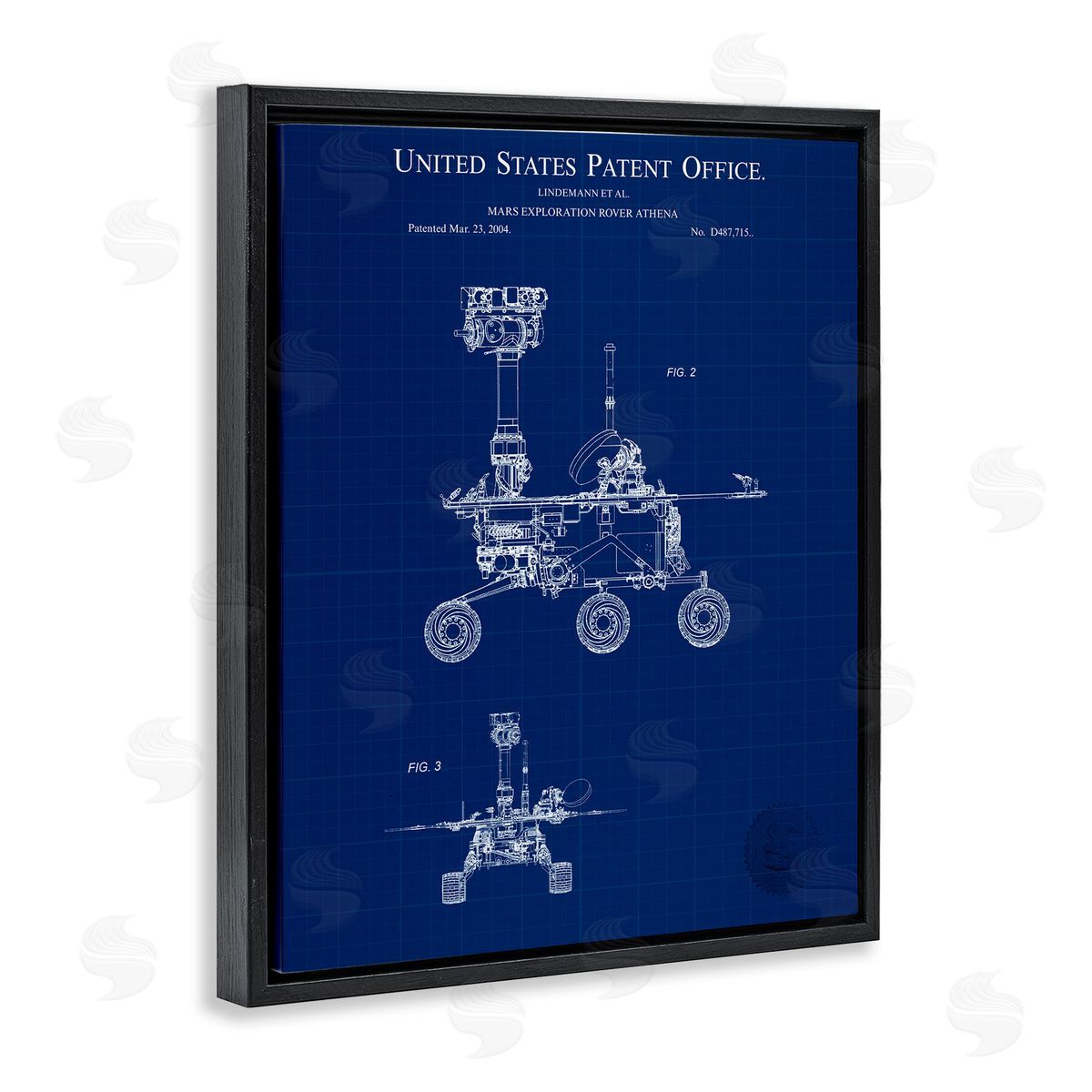 Mars Exploration Blueprint Black Floating Frame Canvas Wall Art, Home Decor by Karl Hronek