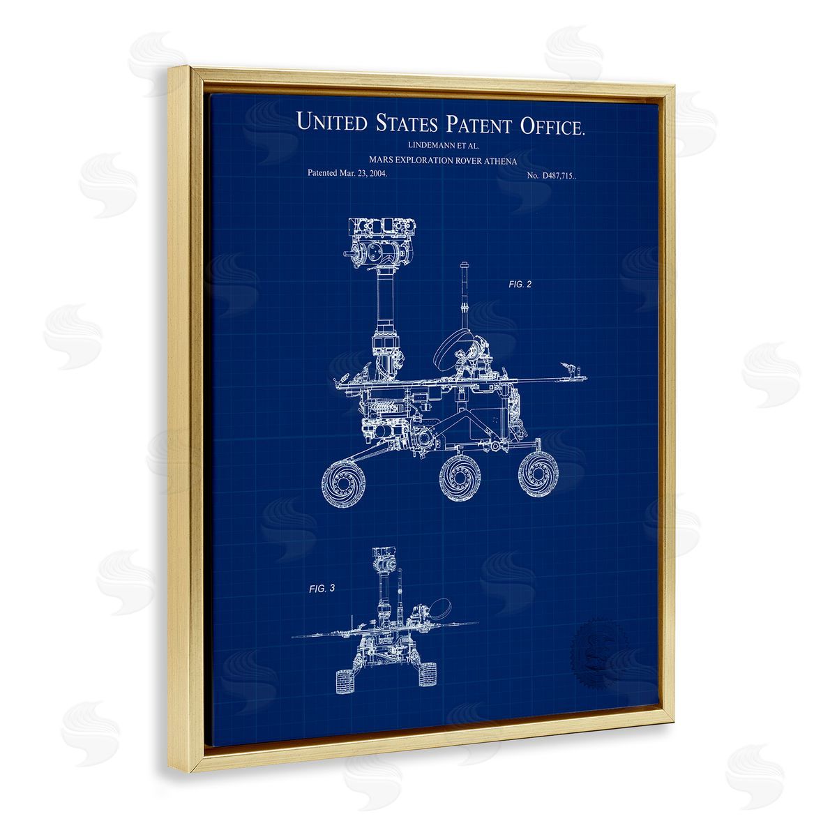 Mars Exploration Blueprint Gold Floating Frame Canvas Wall Art, Home Decor by Karl Hronek