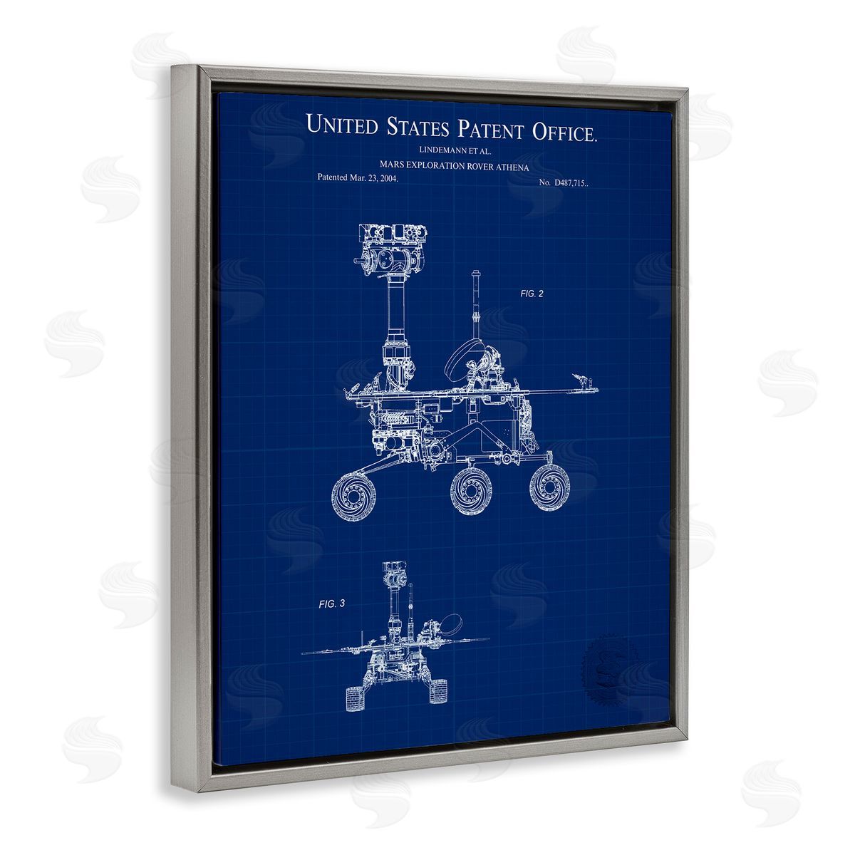 Mars Exploration Blueprint Grey Floating Frame Canvas Wall Art, Home Decor by Karl Hronek