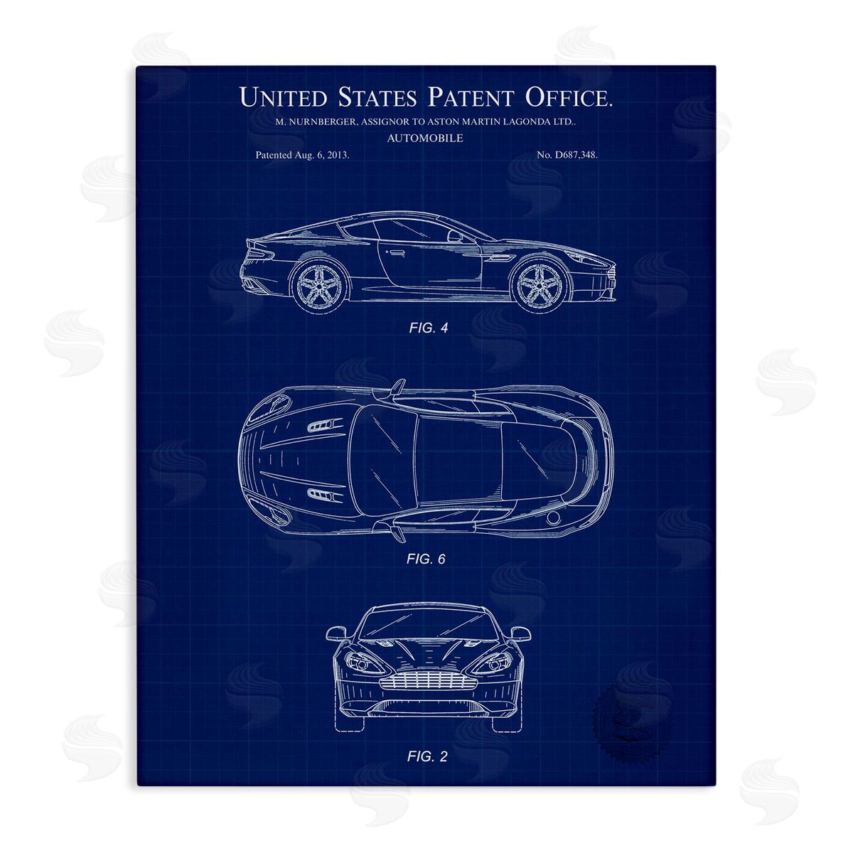 Automobile Patent Blueprint Canvas Wall Art, Home Decor by Karl Hronek