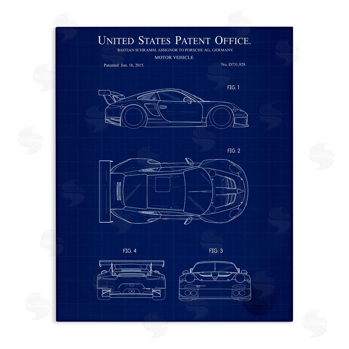 Motor Vehicle Blueprint Canvas Wall Art, Home Decor by Karl Hronek