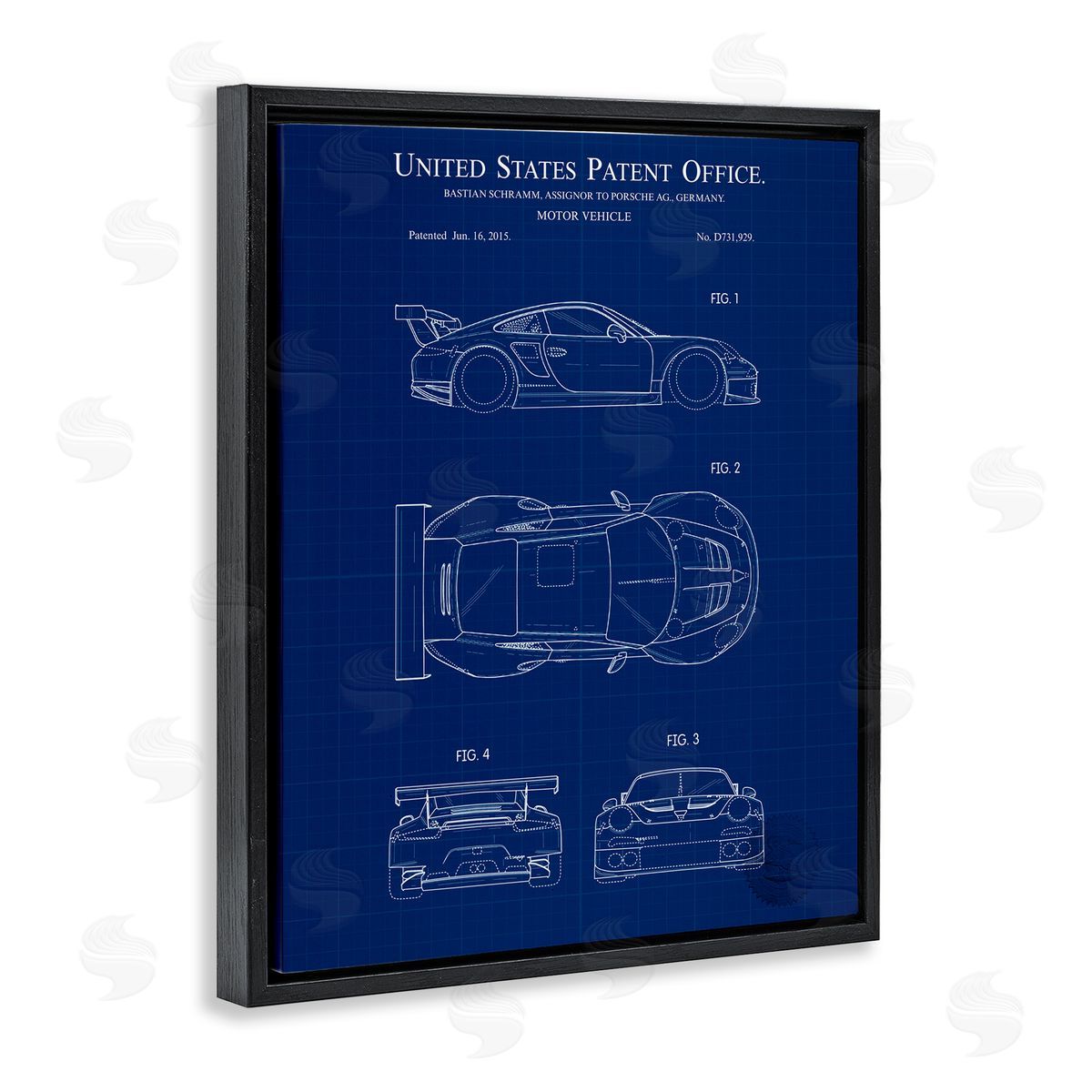 Motor Vehicle Blueprint Black Floating Frame Canvas Wall Art, Home Decor by Karl Hronek