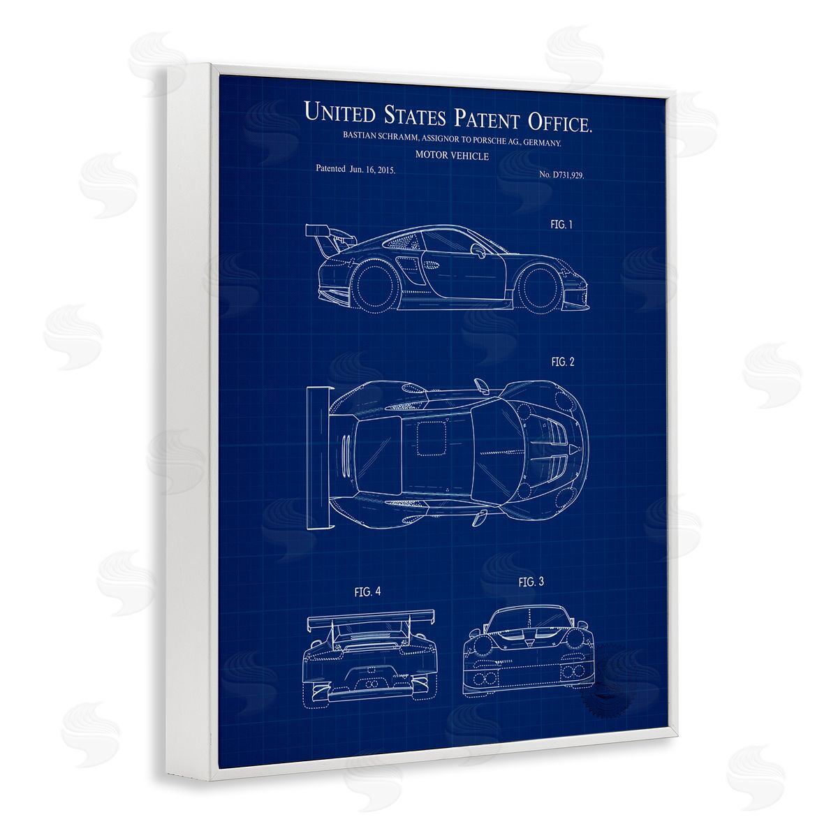 Motor Vehicle Blueprint White Frame Print Wall Art, Home Decor by Karl Hronek