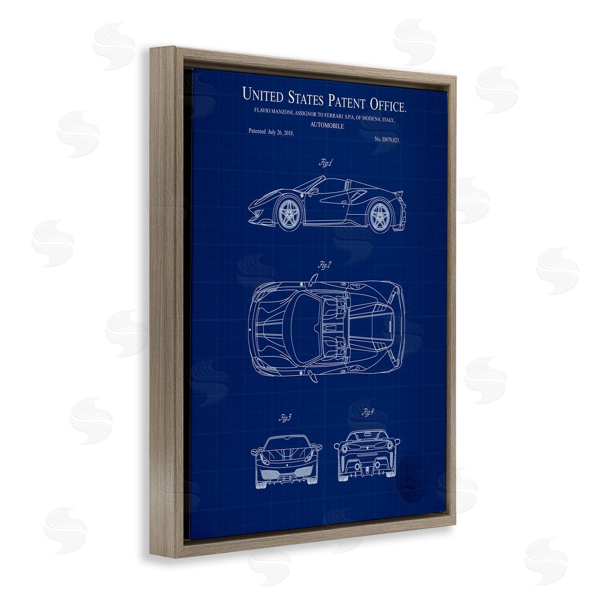 Detailed Automobile Blueprint Brown Floating Frame Canvas Wall Art, Home Decor by Karl Hronek