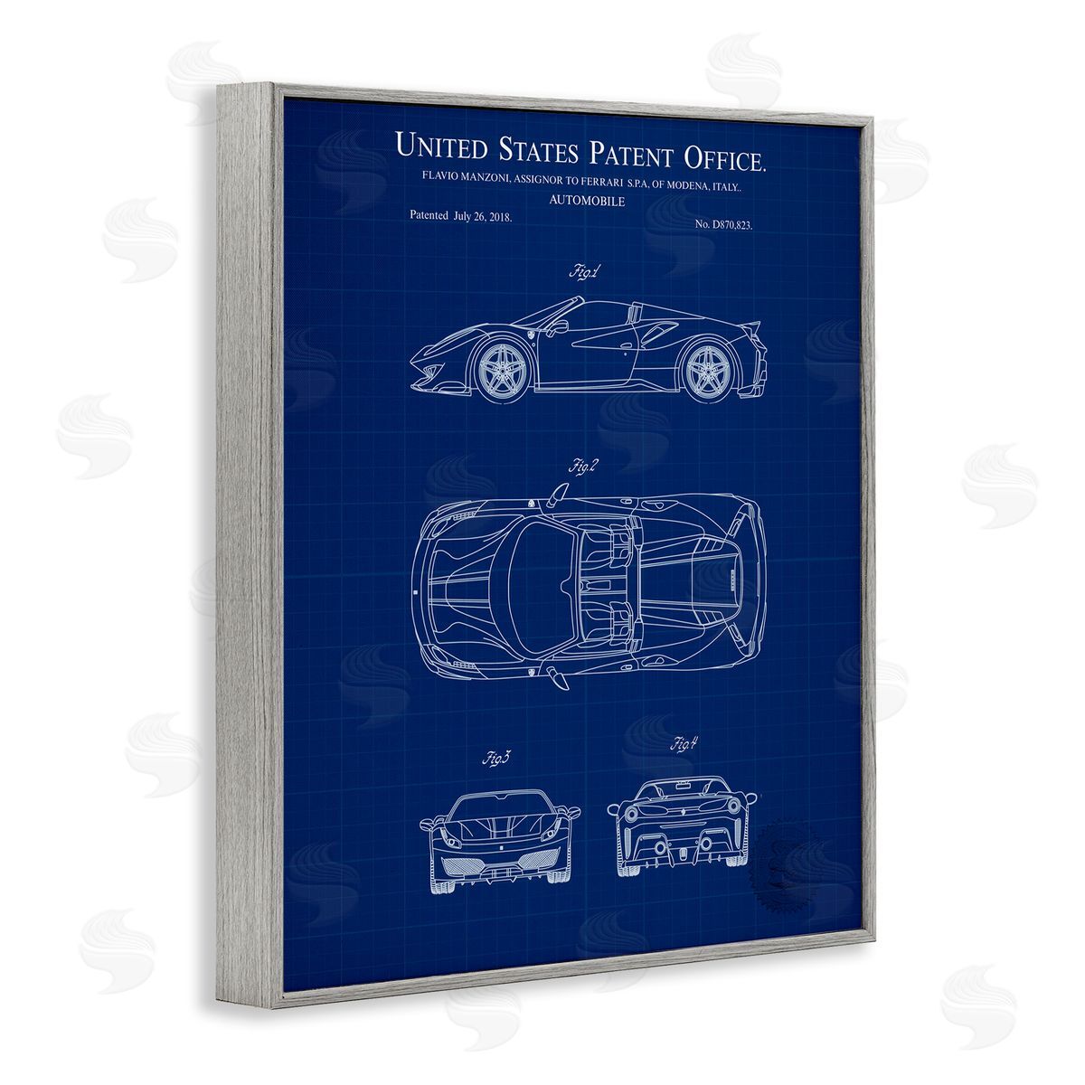 Detailed Automobile Blueprint Grey Frame Print Wall Art, Home Decor by Karl Hronek