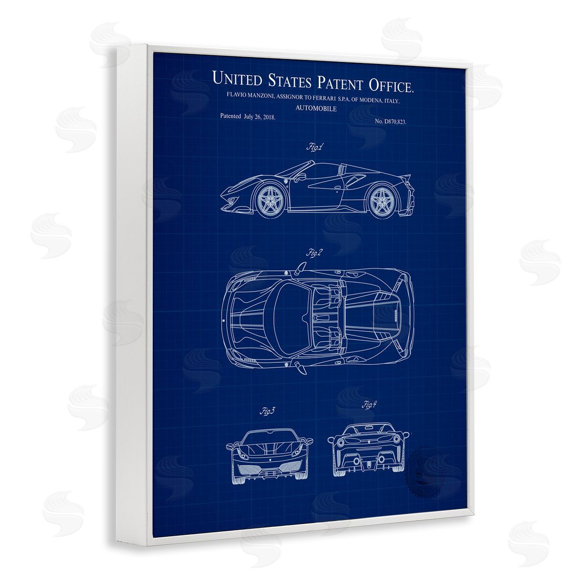 Detailed Automobile Blueprint White Frame Print Wall Art, Home Decor by Karl Hronek