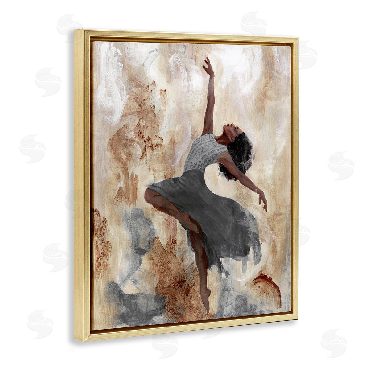 Rustic Dancing Woman Gold Floating Frame Canvas Wall Art, Home Decor by Charity Henderson