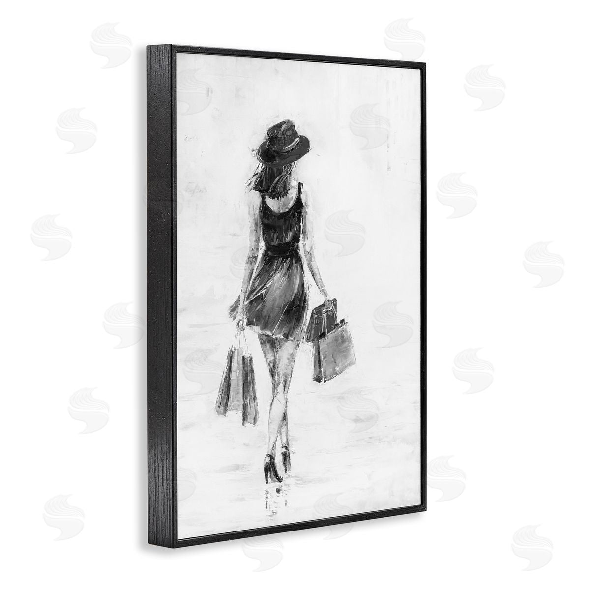 Girl with Shopping Bags Black Frame Print Wall Art, Home Decor by Joklanta Kowalik