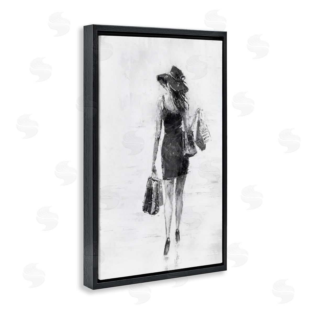 Glam Shopper Girl Black Floating Frame Canvas Wall Art, Home Decor by Joklanta Kowalik