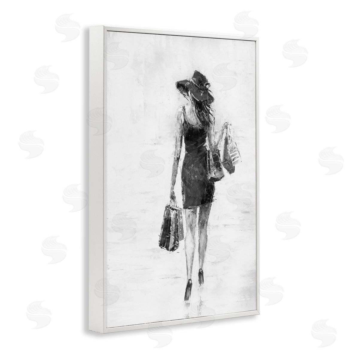 Glam Shopper Girl White Frame Print Wall Art, Home Decor by Joklanta Kowalik