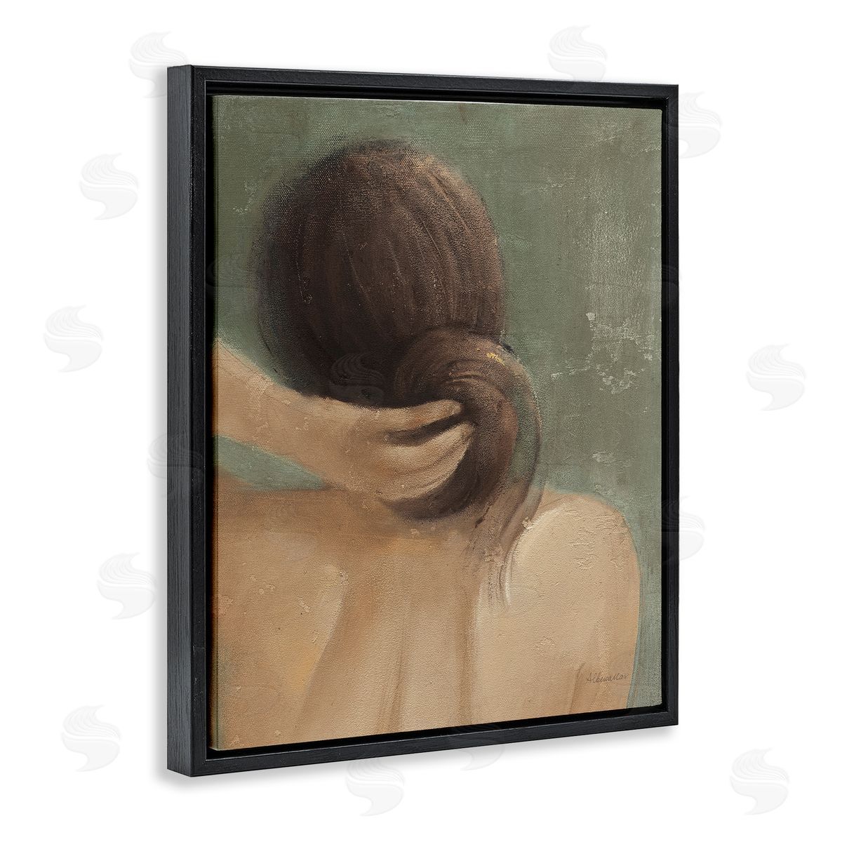 Classic Brunette Woman Black Floating Frame Canvas Wall Art, Home Decor by Albena Hristova
