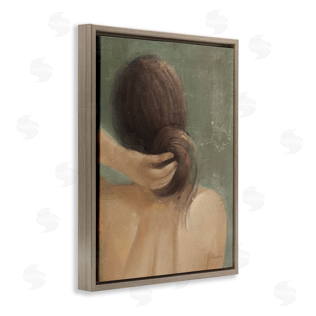 Classic Brunette Woman Brown Floating Frame Canvas Wall Art, Home Decor by Albena Hristova