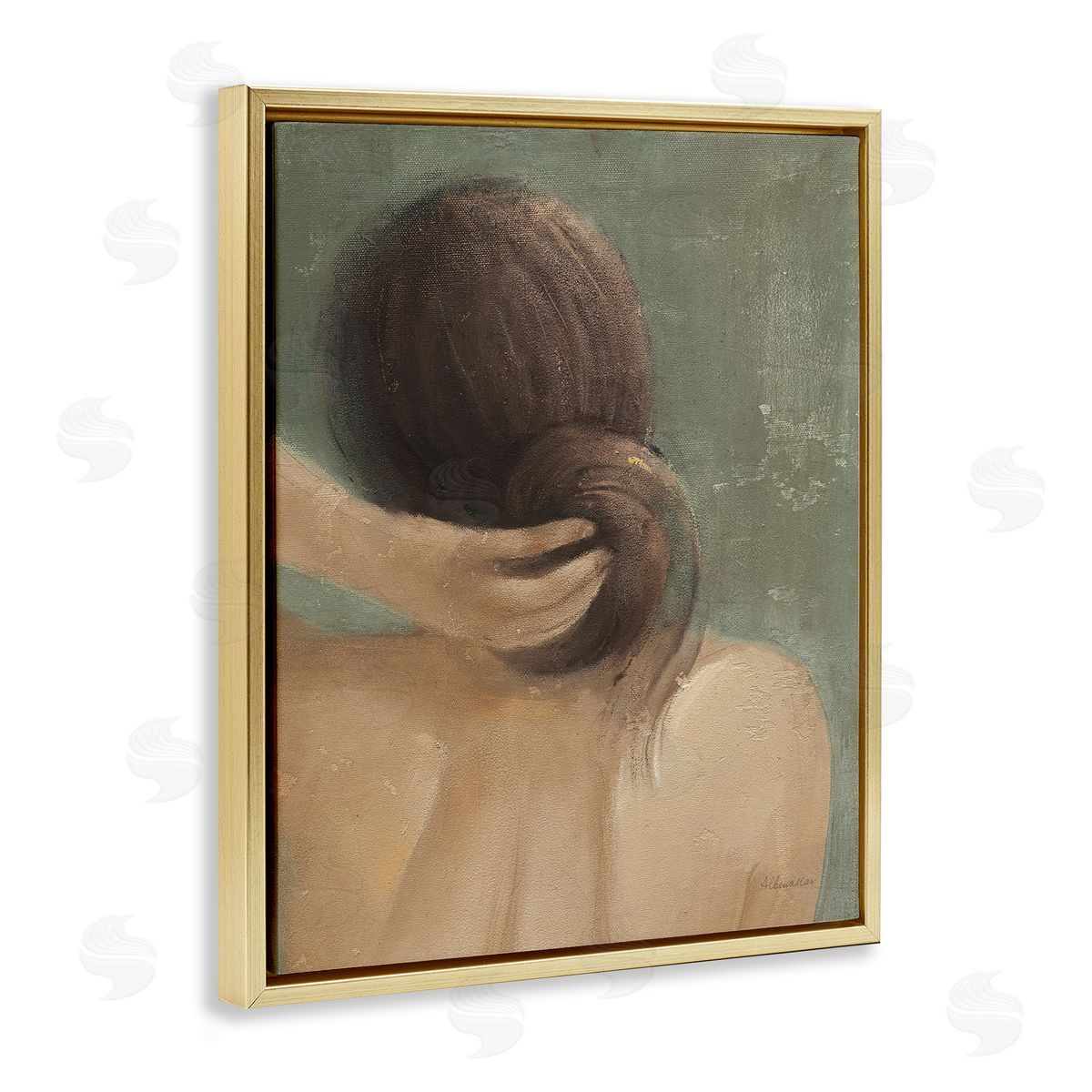 Classic Brunette Woman Gold Floating Frame Canvas Wall Art, Home Decor by Albena Hristova