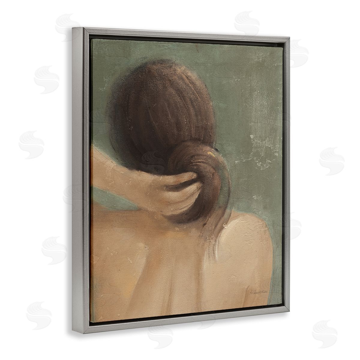 Classic Brunette Woman Grey Floating Frame Canvas Wall Art, Home Decor by Albena Hristova