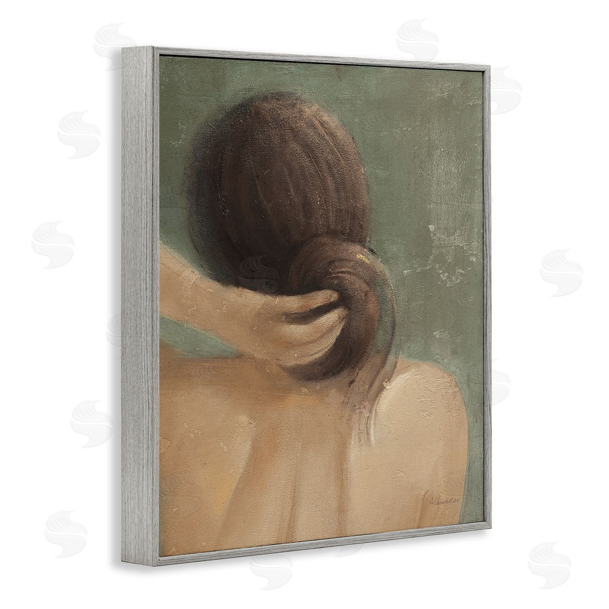 Classic Brunette Woman Grey Frame Print Wall Art, Home Decor by Albena Hristova