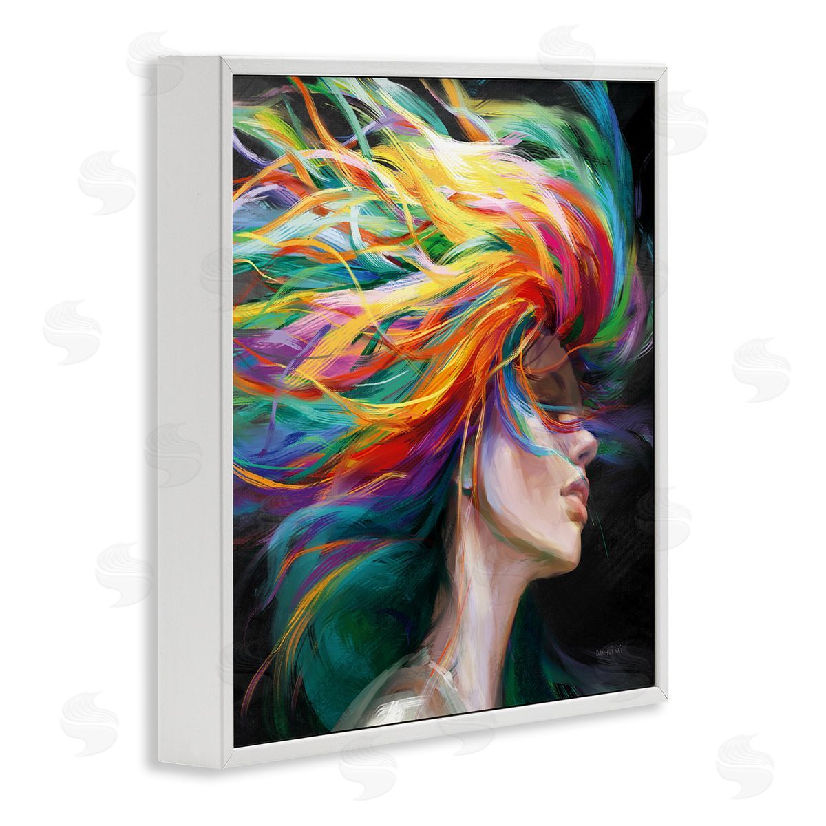 Danhui Nai Woman with Rainbow Hair White Framed Giclee Wall Art Print