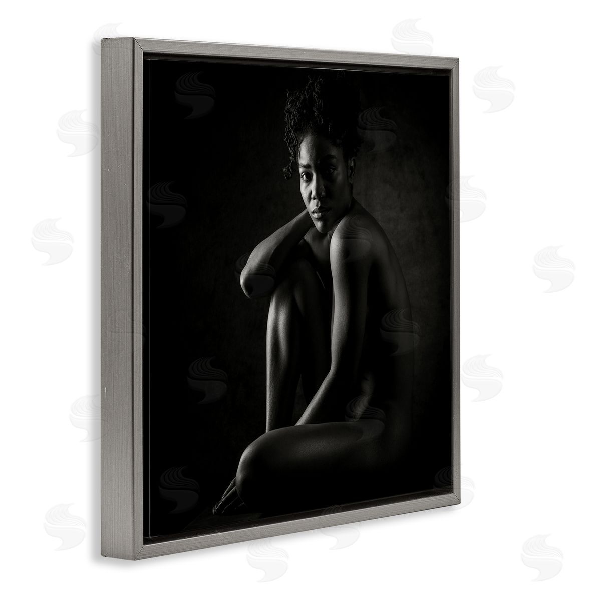 Dan Katz Nude Sitting Portrait Gray Floating Frame Canvas Wall Art Print