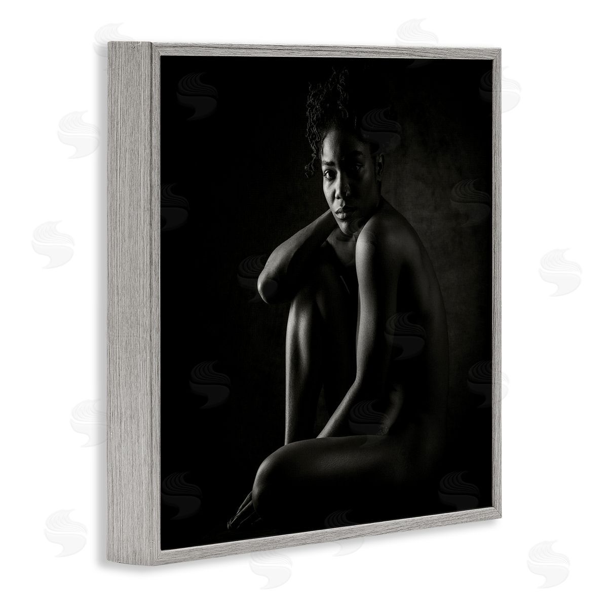 Dan Katz Nude Sitting Portrait Gray Framed Giclee Wall Art Print