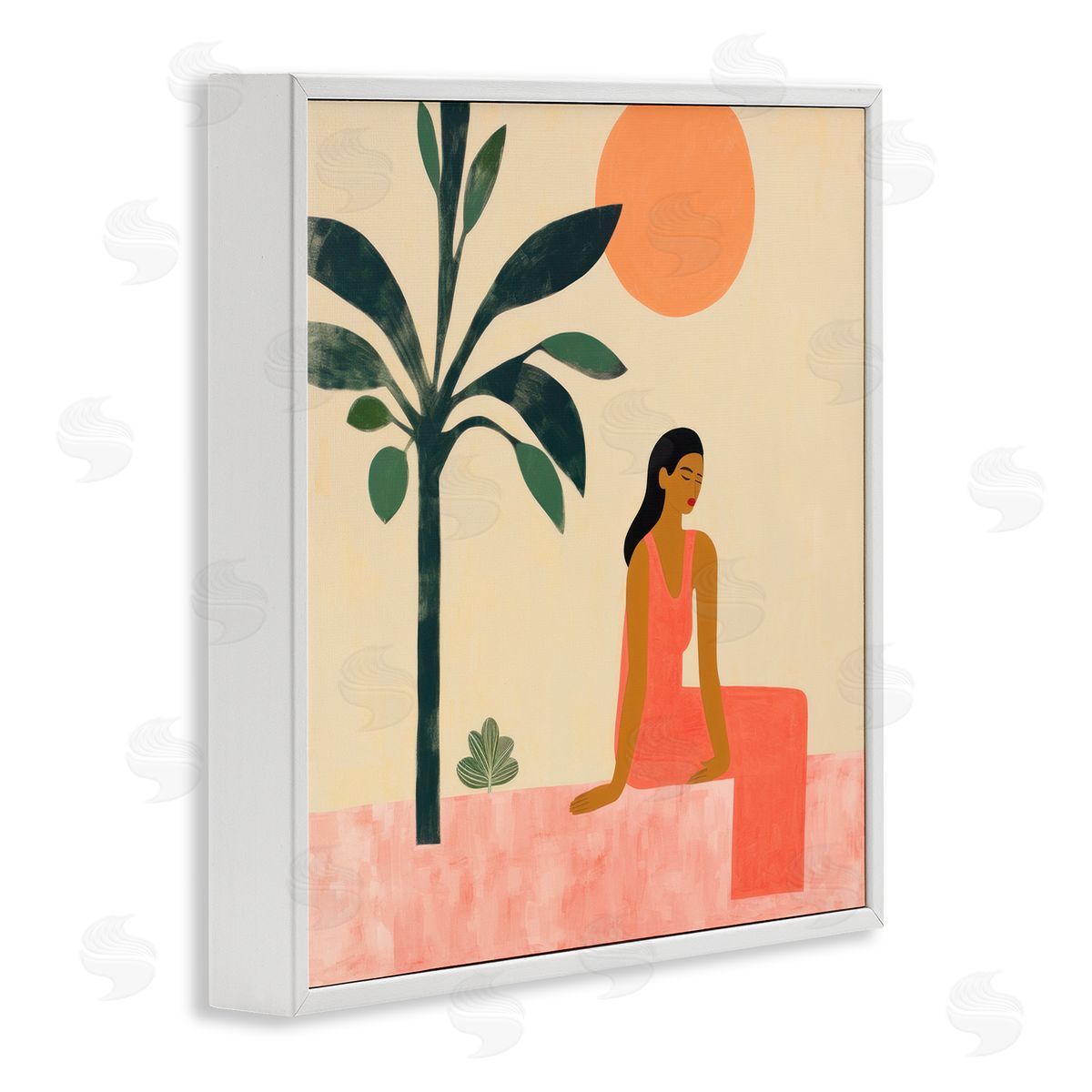 Lazar Studio Tropical Scene & Woman White Framed Giclee Wall Art Print