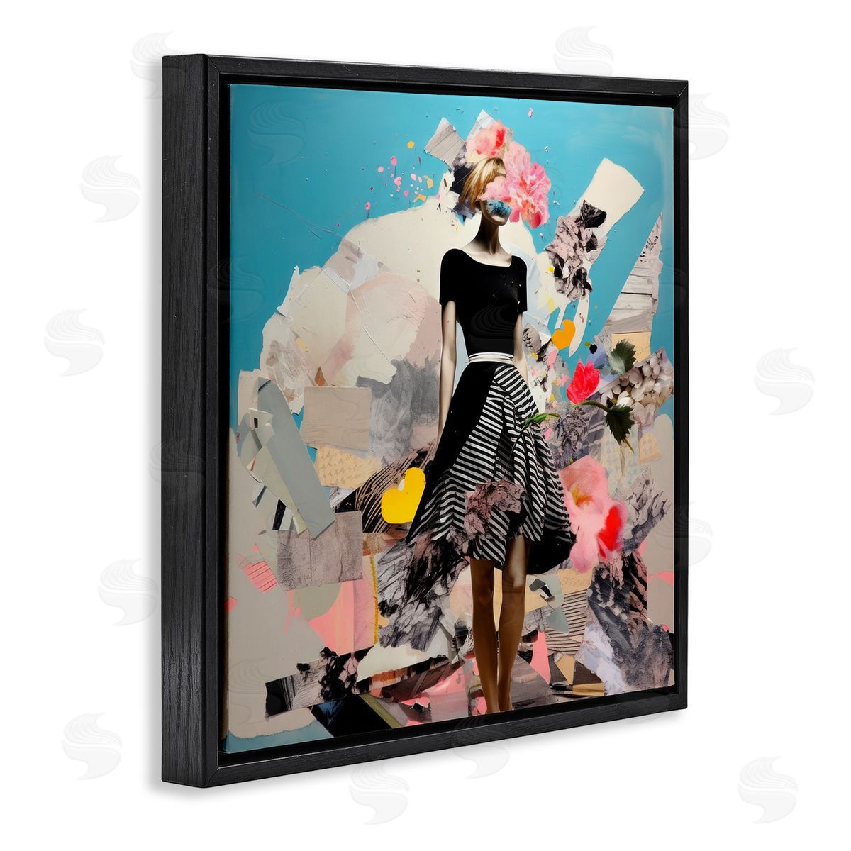 Irena Orlov Surreal Collage Woman Black Floating Frame Canvas Wall Art Print