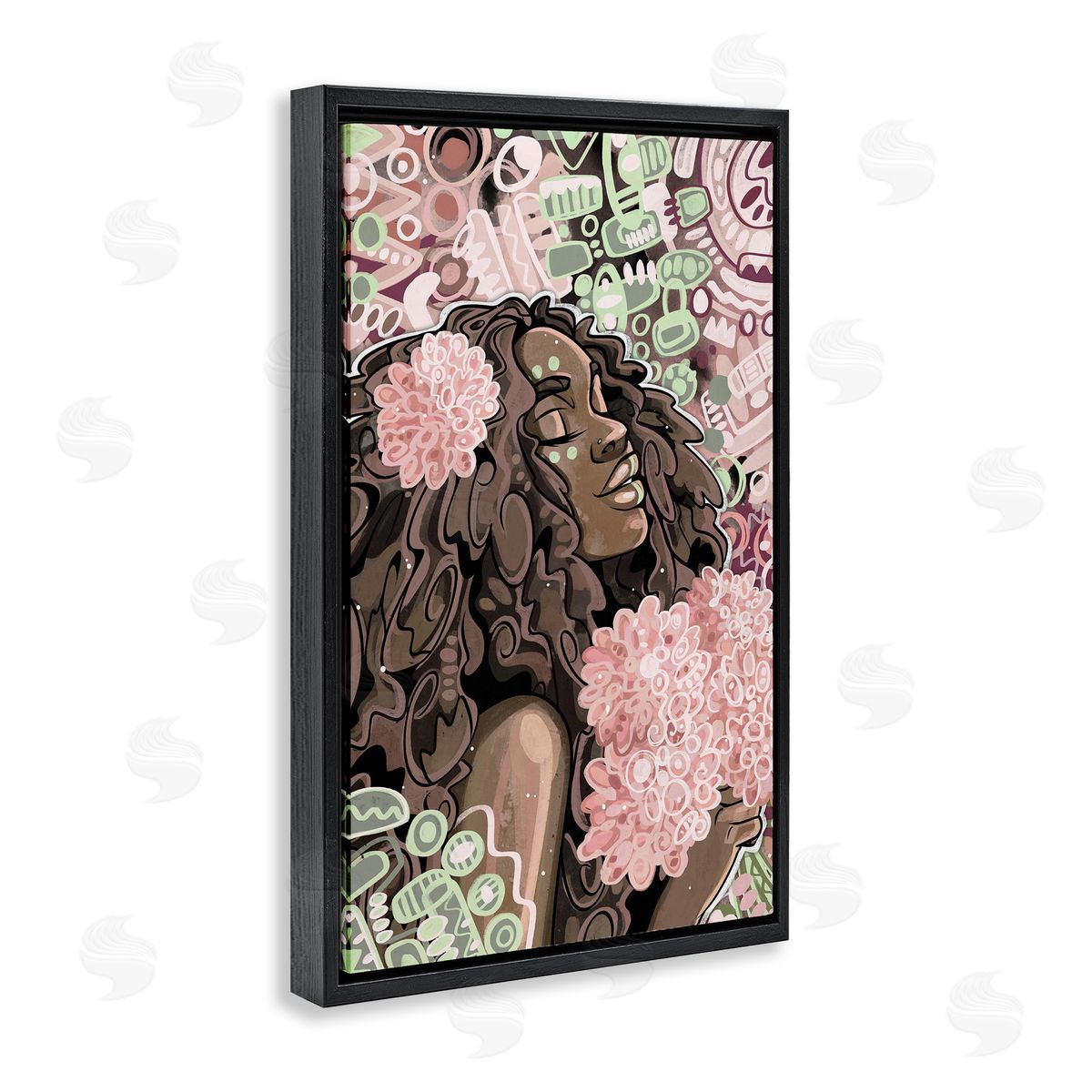 Expressive Patterned Woman Black Floating Frame Canvas Wall Art, Home Decor by Justin Copeland