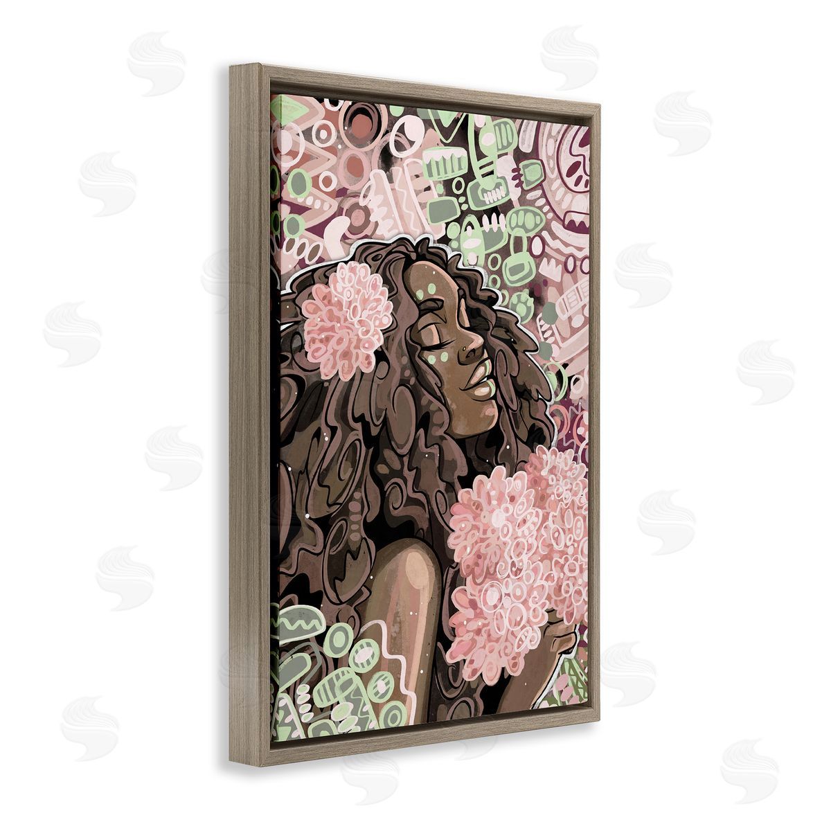 Expressive Patterned Woman Brown Floating Frame Canvas Wall Art, Home Decor by Justin Copeland