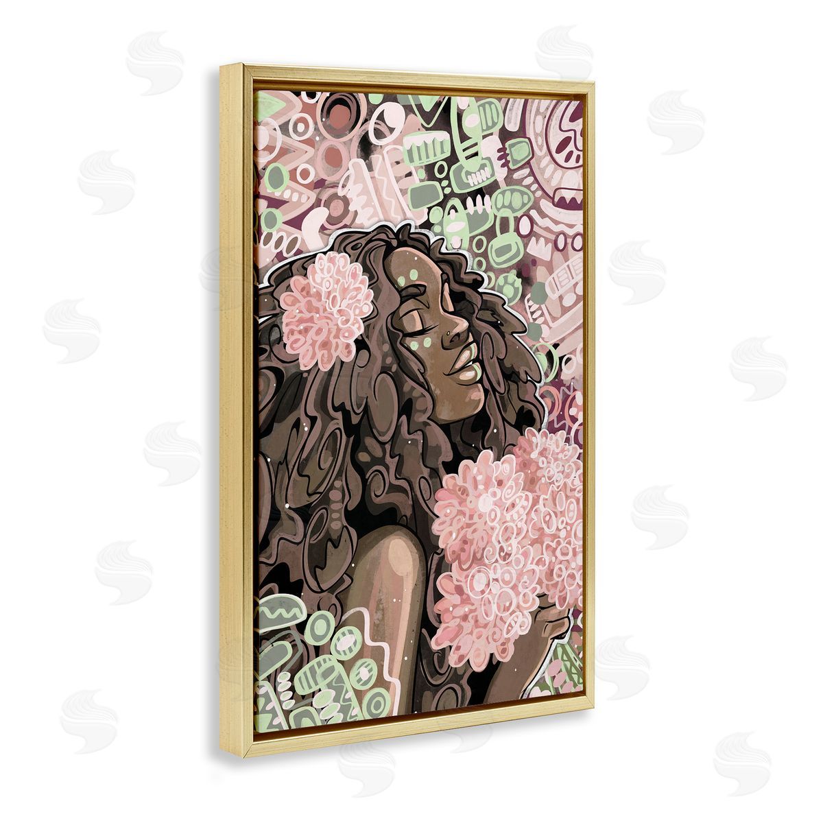 Expressive Patterned Woman Gold Floating Frame Canvas Wall Art, Home Decor by Justin Copeland