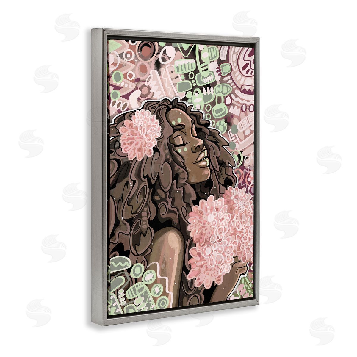 Expressive Patterned Woman Grey Floating Frame Canvas Wall Art, Home Decor by Justin Copeland