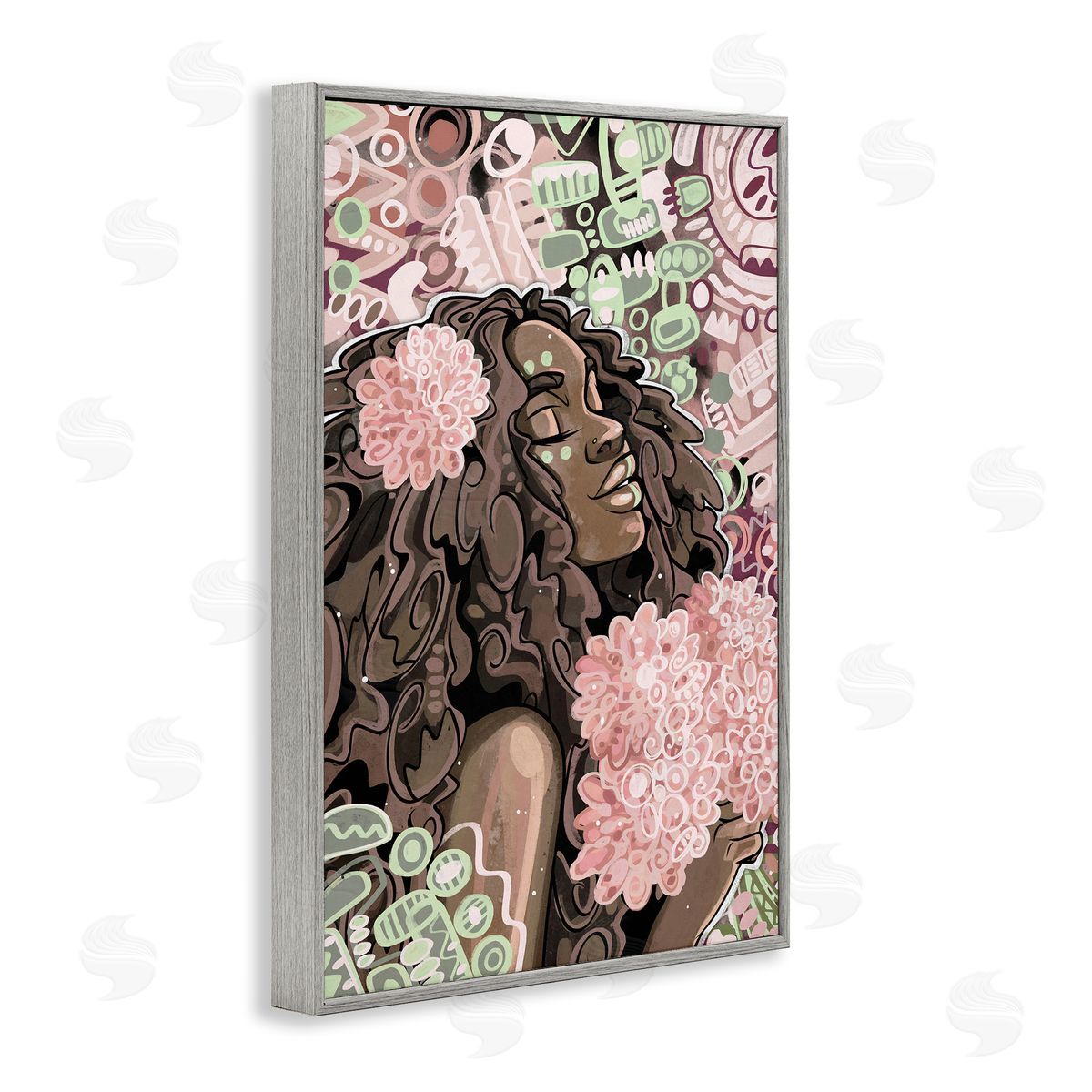 Expressive Patterned Woman Grey Frame Print Wall Art, Home Decor by Justin Copeland