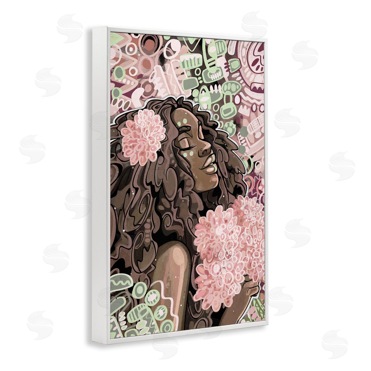 Expressive Patterned Woman White Frame Print Wall Art, Home Decor by Justin Copeland