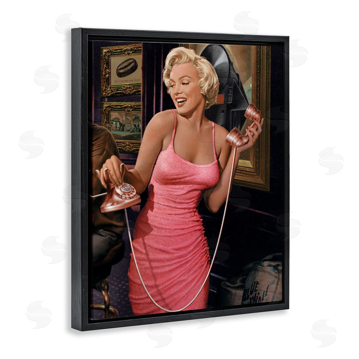 Marilyn's Call Portrait Black Floating Frame Canvas Wall Art, Home Decor by Jadei Graphics