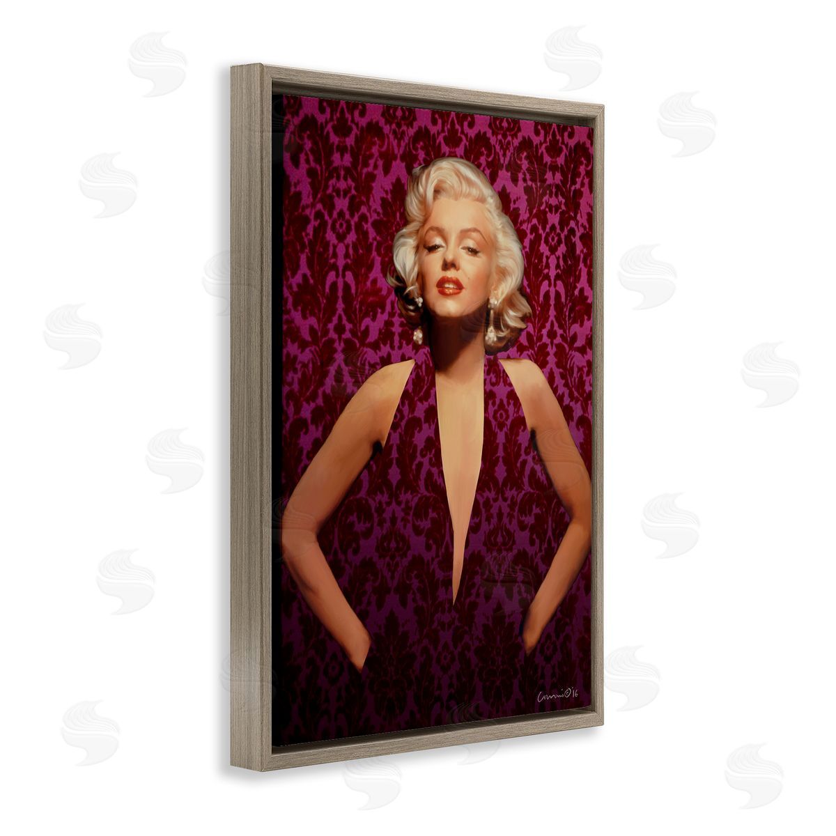 Victorian Patterned Marilyn Brown Floating Frame Canvas Wall Art, Home Decor by Jadei Graphics