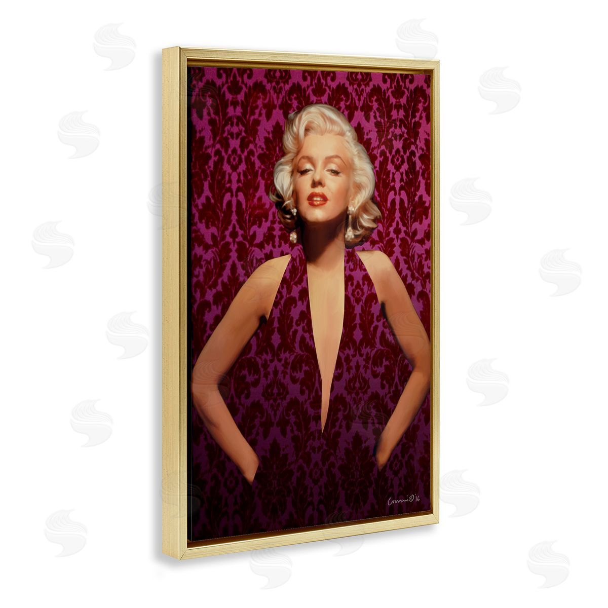 Victorian Patterned Marilyn Gold Floating Frame Canvas Wall Art, Home Decor by Jadei Graphics