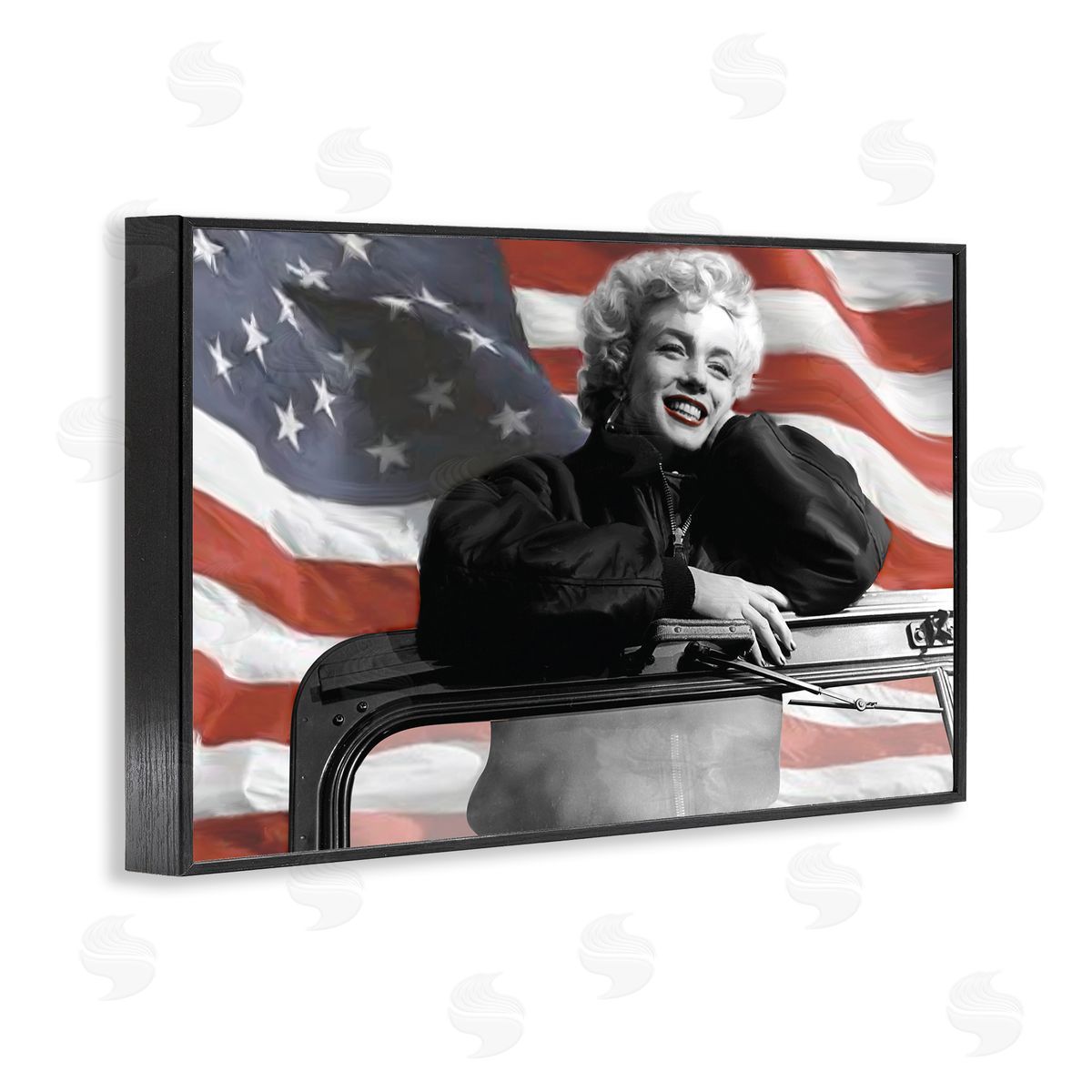 Jadei Graphics Marilyn & Waving Flag Black Framed Giclee Wall Art Print
